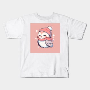 Cute Adroable Kawaii Baby Owl Wearing a Hat and Scarf Kids T-Shirt